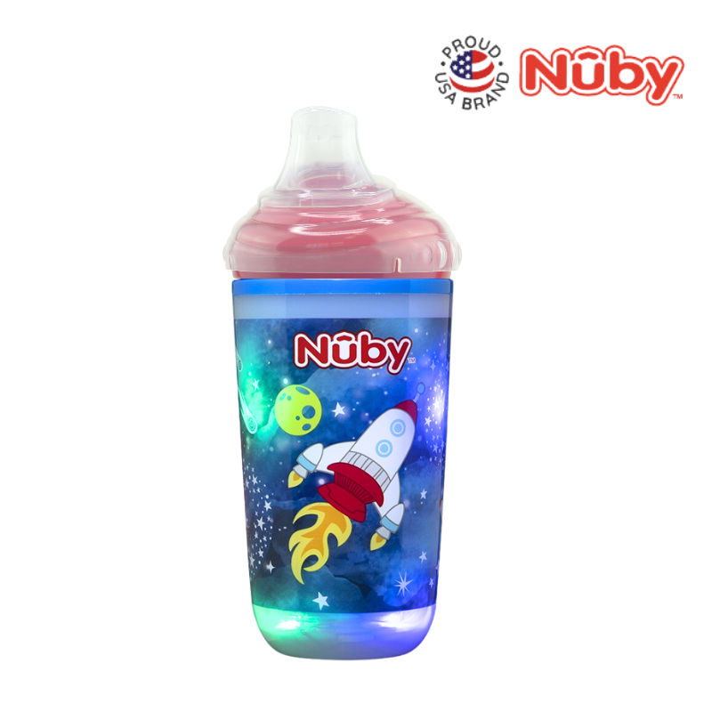 Nuby 1Pk 10Oz Light Up Cup Wt No Spill Soft Silicone Spout Wt Hygienic Cover