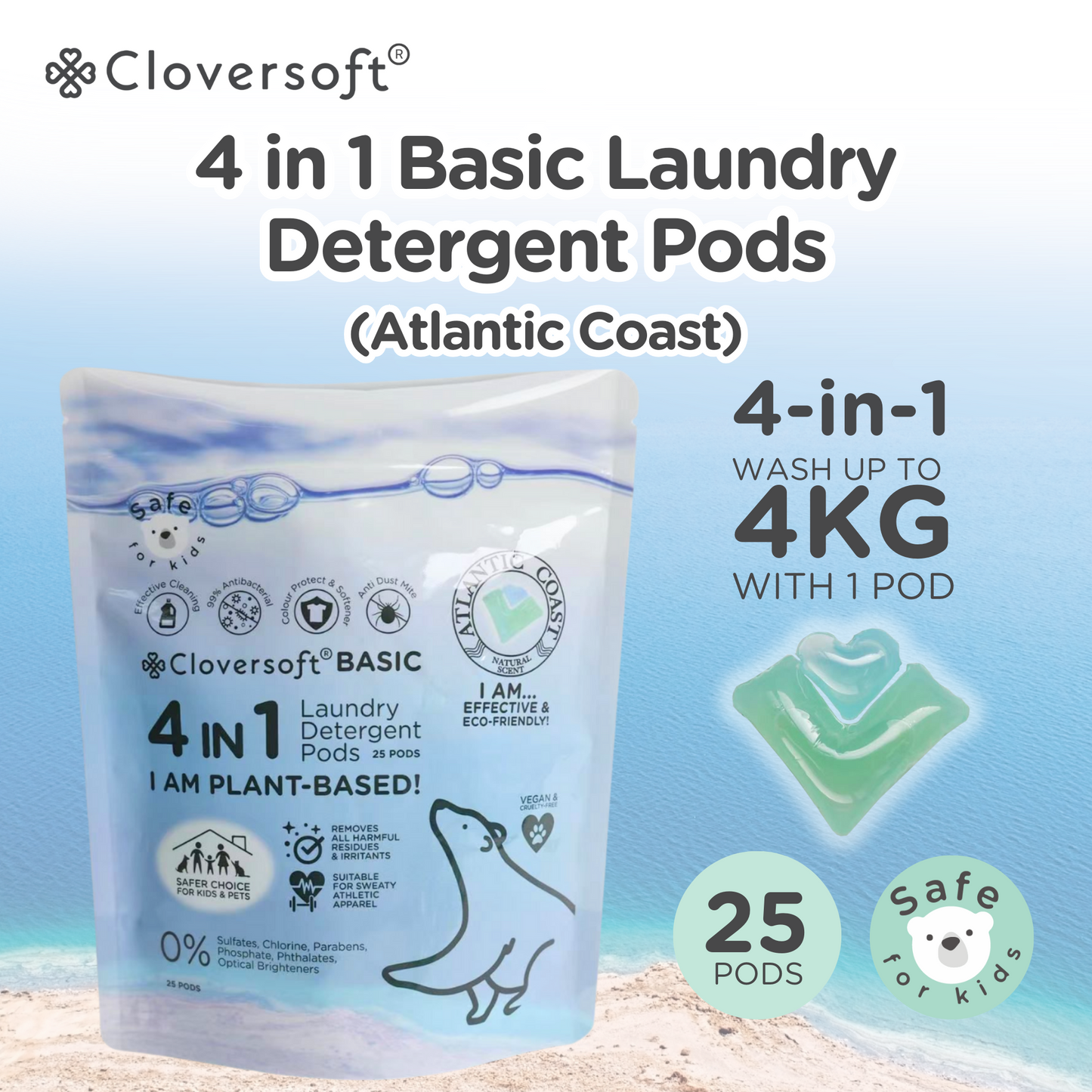 Cloversoft 4 in 1 Anti Dust Mite Basic Laundry Capsule 25 Pods