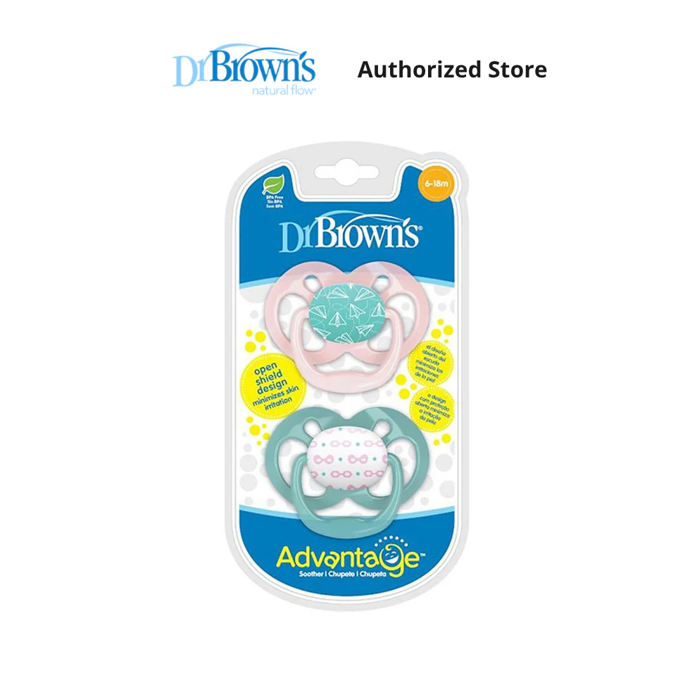 Dr. Brown's Advantage™ Pacifier, Stage 2 for 6months+, Pink/Blue, 2 Pieces