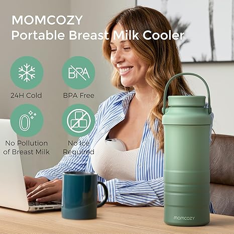 Momcozy 22oz Portable Breast Milk Cooler for Outdoor with 2pcs Baby Bottles