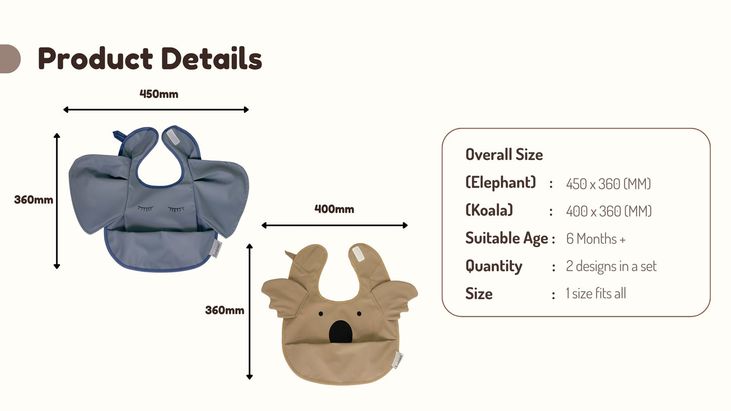 Funbies Snuggle Baby Bibs Set (Elephant + Koala)
