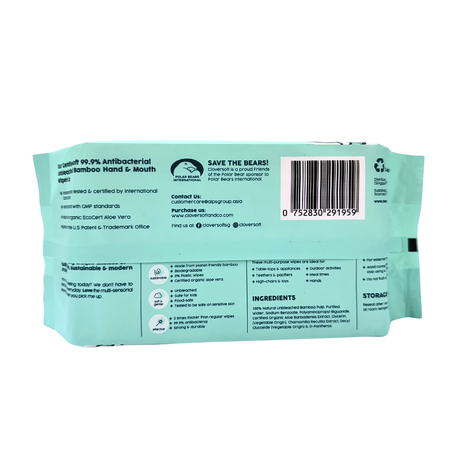 Cloversoft Plant-Based Unbleached Bamboo 99.9% Antibacterial Organic Wet Wipes