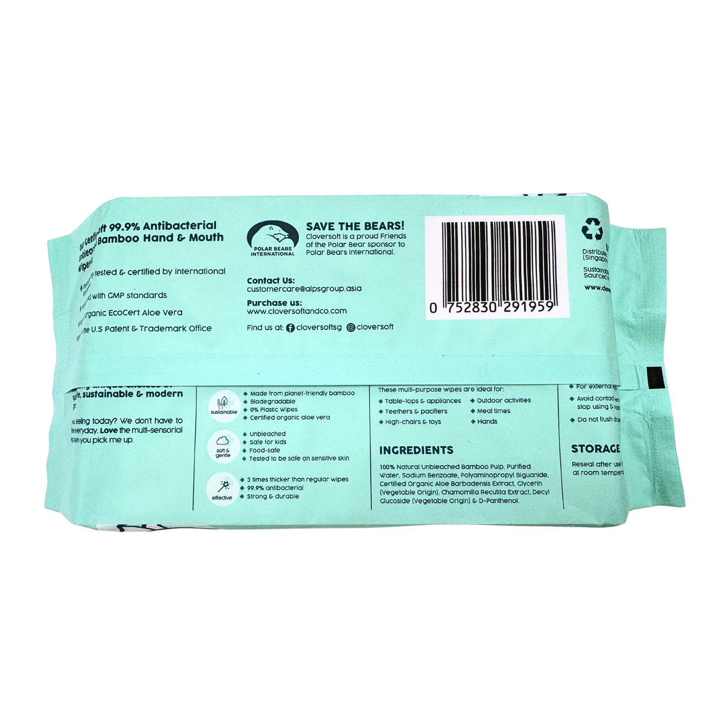 Cloversoft Plant-Based Unbleached Bamboo 99.9% Antibacterial Organic Wet Wipes