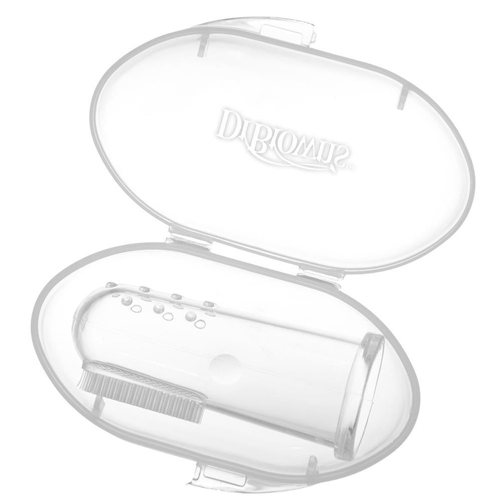 Dr. Brown's Super Soft Silicon Finger Toothbrush with Case for Toddlers, Clear/Grey/Light Green