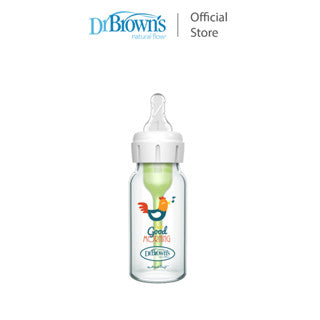 Dr. Brown's Anti-Colic Newborn Options+ Glass Narrow Neck 4oz/120ml Bottle, Rooster, 1 Bottle, Level 1 Teat