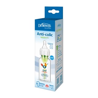Dr. Brown's Anti-Colic Newborn Options+ Glass Narrow Neck 4oz/120ml Bottle, Rooster, 1 Bottle, Level 1 Teat
