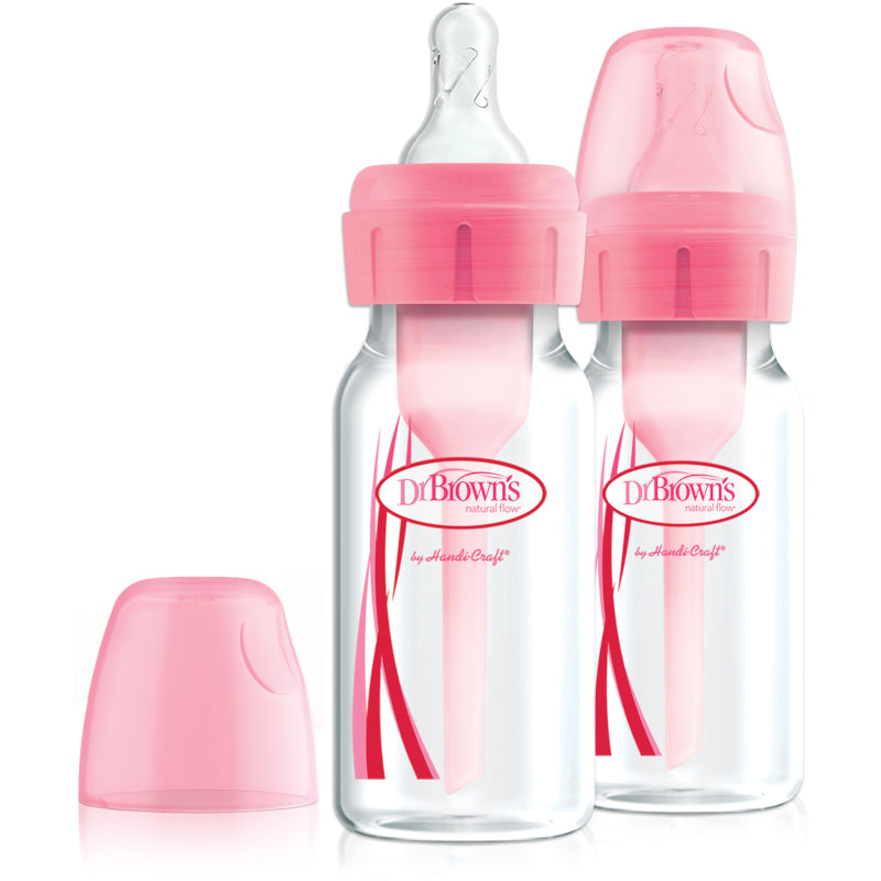 Dr. Brown's Anti-Colic Newborn Options+ PP Narrow Neck 4oz/120ml Bottle, Pink/Blue, 2 Bottles, Level 1 Teat