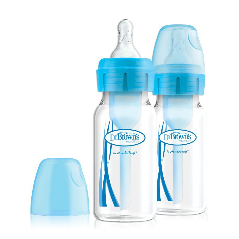 Dr. Brown's Anti-Colic Newborn Options+ PP Narrow Neck 4oz/120ml Bottle, Pink/Blue, 2 Bottles, Level 1 Teat