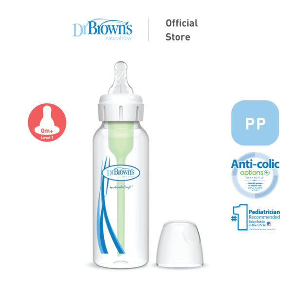 Dr. Brown’s Anti-Colic Options+ PP Narrow Neck 8oz/250ml Bottle, 1 Bottle, Level 1 Teat