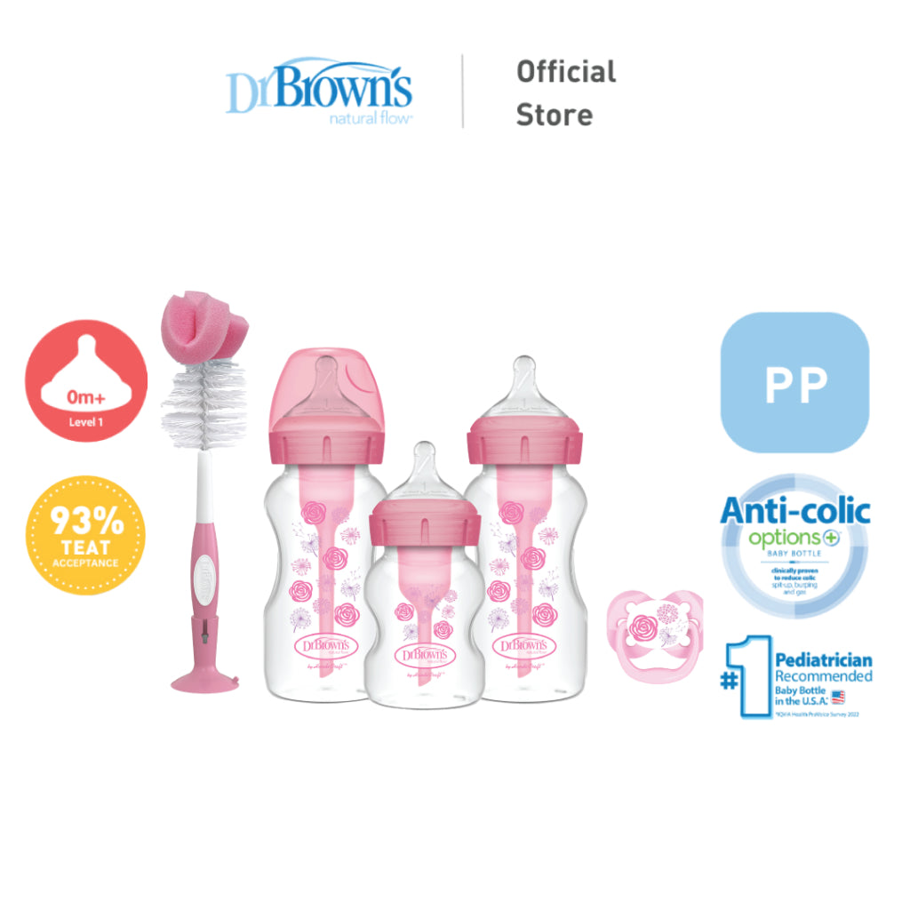 Dr. Brown's Anti-Colic Options+ PP Wide Neck Baby Bottle, Blue/Pink, Gift Set