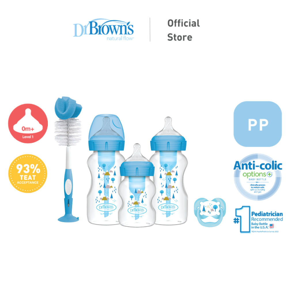 Dr. Brown's Anti-Colic Options+ PP Wide Neck Baby Bottle, Blue/Pink, Gift Set