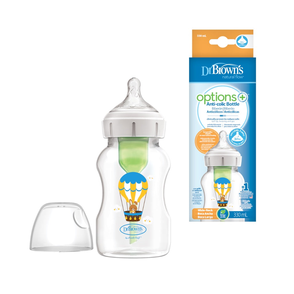 Dr. Brown’s Options+ PP Wide-Neck 11oz/330ml Feeding Bottle, Squirrel Pilot/Balloon Bunny, 1 Bottle with Level 2 teat