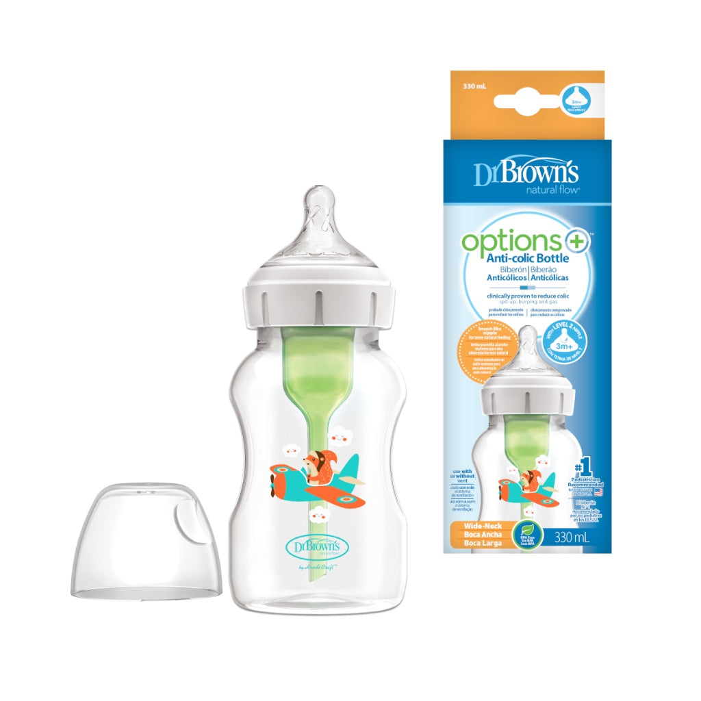 Dr. Brown’s Options+ PP Wide-Neck 11oz/330ml Feeding Bottle, Squirrel Pilot/Balloon Bunny, 1 Bottle with Level 2 teat