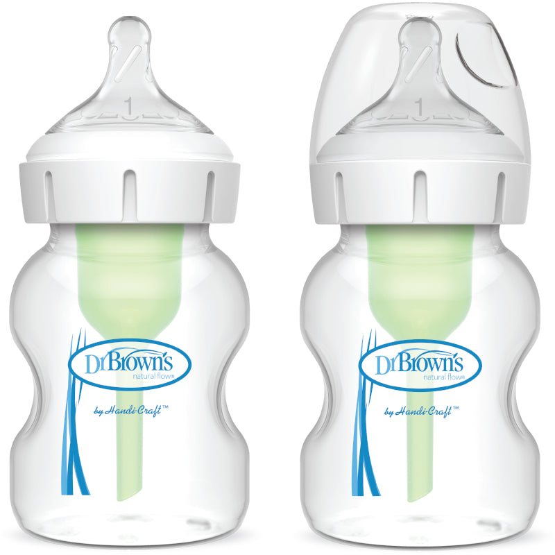 Dr. Brown's Anti-Colic Newborn Options+ PP Wide Neck 5oz/150ml Bottle, White/Pink, 2 Bottles, Level 1 Teat