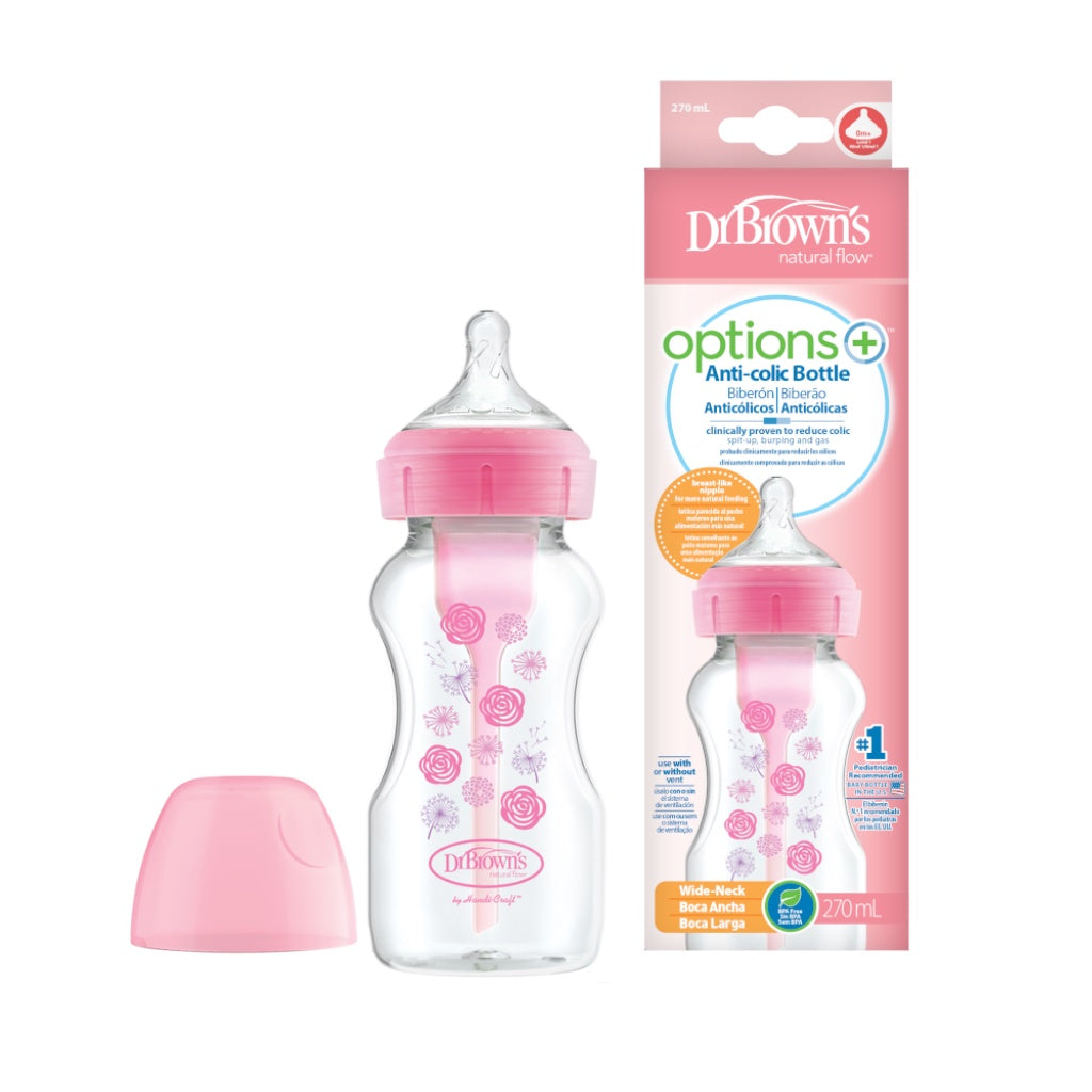 Dr. Brown’s Options+ PP Wide-Neck 9oz/270ml Feeding Bottle, Floral/Alphine/Star, 1 Bottle with Level 1 Teat