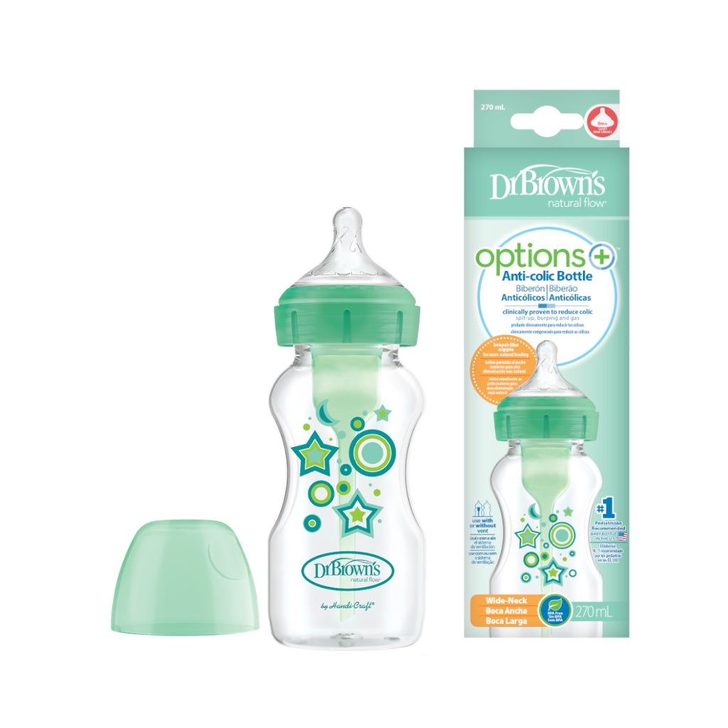 Dr. Brown’s Options+ PP Wide-Neck 9oz/270ml Feeding Bottle, Floral/Alphine/Star, 1 Bottle with Level 1 Teat