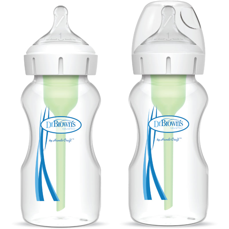 Dr. Brown's Anti-Colic Options+ PP Wide Neck 9oz/270ml Bottle, Pink/White/Blue/Purple, 2 Bottles, Level 1 Teat