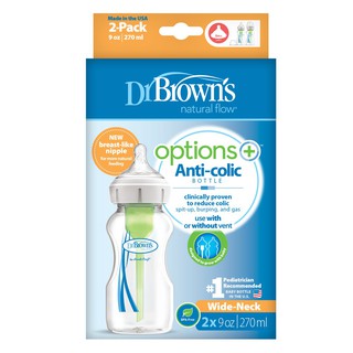 Dr. Brown's Anti-Colic Options+ PP Wide Neck 9oz/270ml Bottle, Pink/White/Blue/Purple, 2 Bottles, Level 1 Teat
