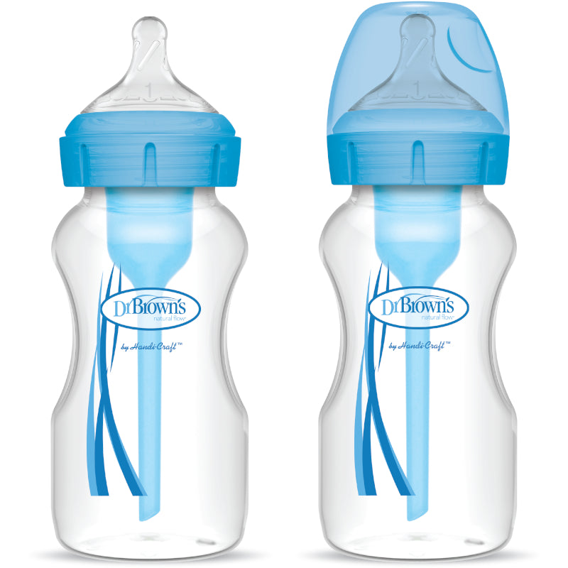 Dr. Brown's Anti-Colic Options+ PP Wide Neck 9oz/270ml Bottle, Pink/White/Blue/Purple, 2 Bottles, Level 1 Teat