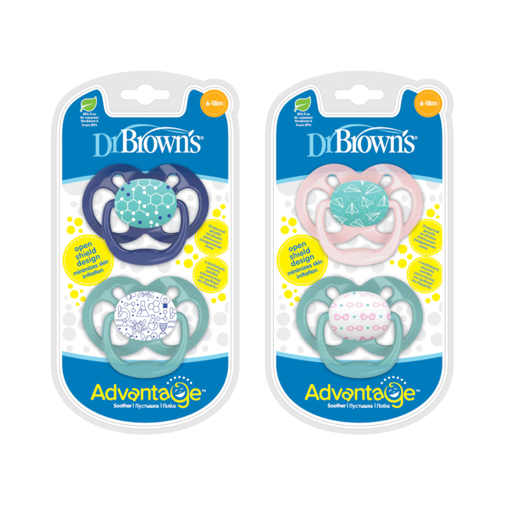 Dr. Brown's Advantage™ Pacifier, Stage 2 for 6months+, Pink/Blue, 2 Pieces
