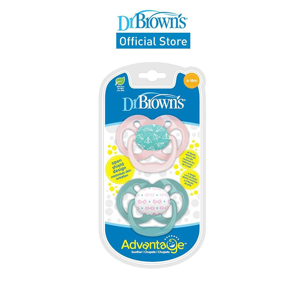 Dr. Brown's Advantage™ Pacifier, Stage 2 for 6months+, Pink/Blue, 2 Pieces
