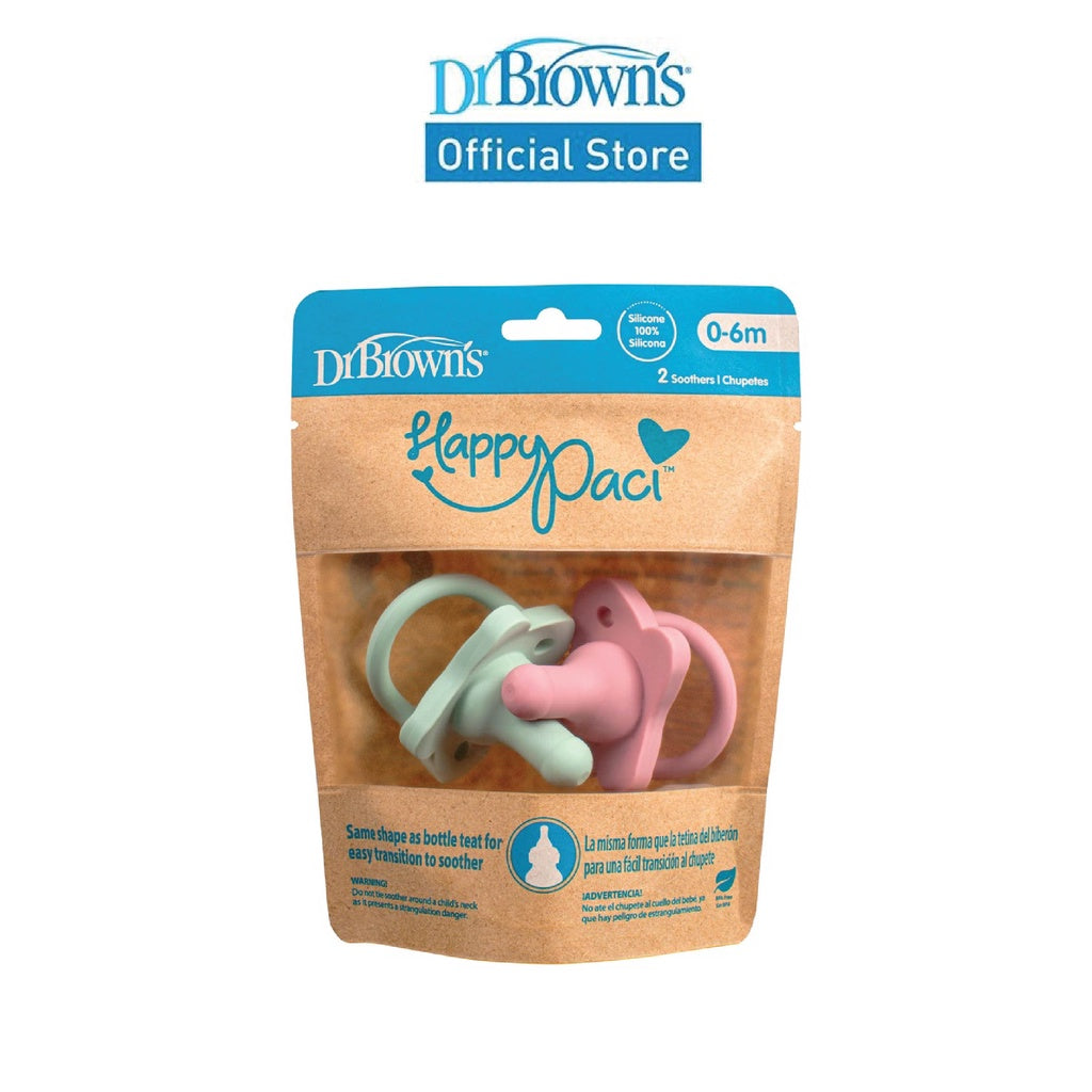 Dr. Brown's HappyPaci™ Silicone Baby Pacifier for 0-6months, Pink/Blue, 2 Pieces