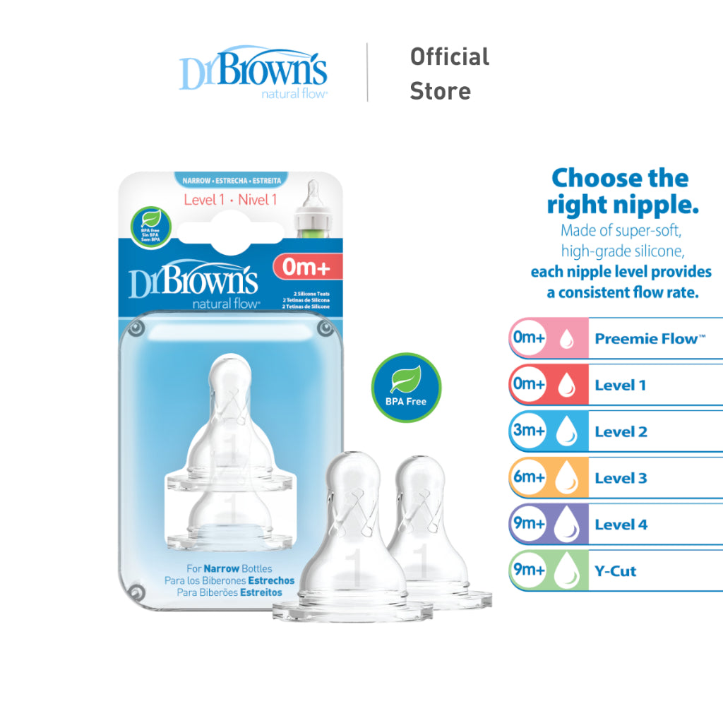 Dr. Brown’s Options+ Narrow Neck Bottle Silicone Nipple/Teat, 2 Pieces