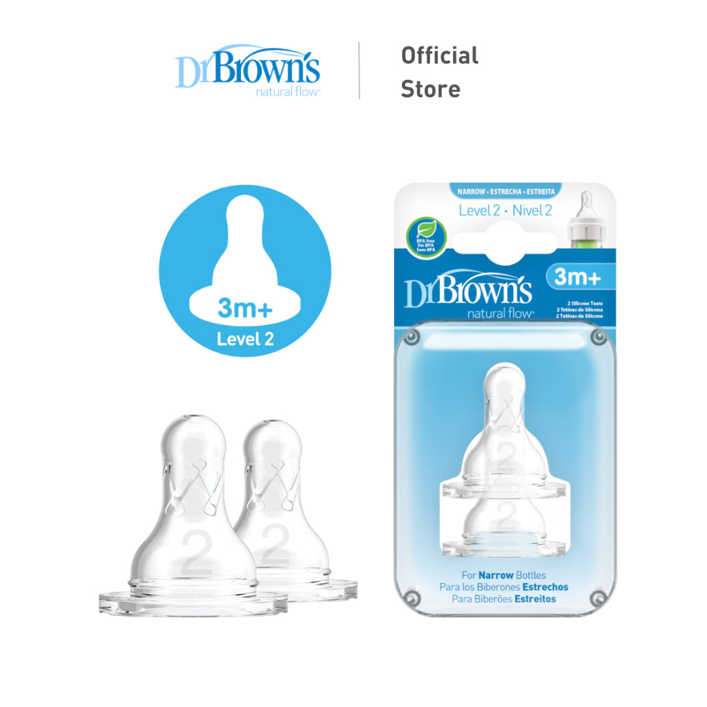 Dr. Brown’s Options+ Narrow Neck Bottle Silicone Nipple/Teat, 2 Pieces