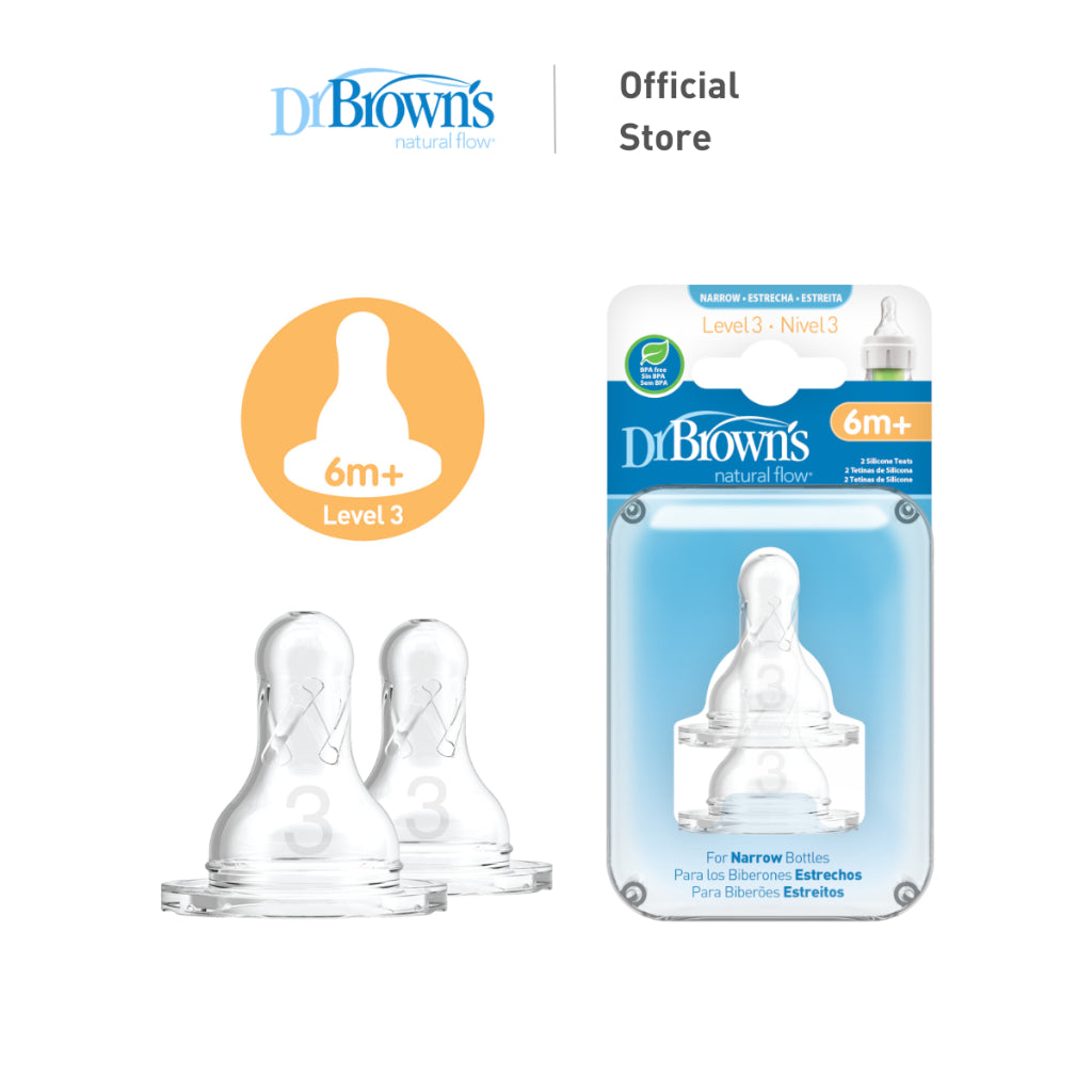 Dr. Brown’s Options+ Narrow Neck Bottle Silicone Nipple/Teat, 2 Pieces
