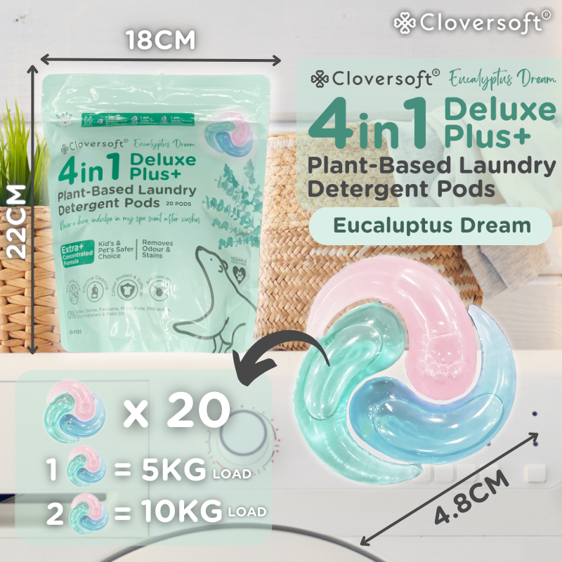 Cloversoft 4 in 1 Deluxe Plus+ Laundry Capsule (Eucalyptus Dreams) 20 Pods
