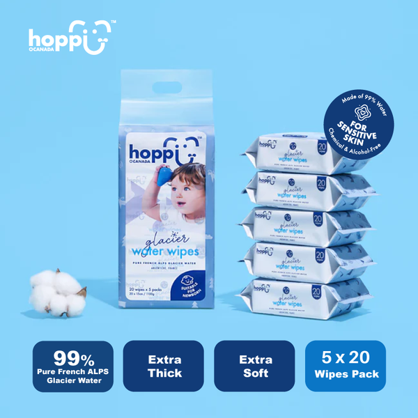 Hoppi Glacier Water Wipes 20™S X 5Packs