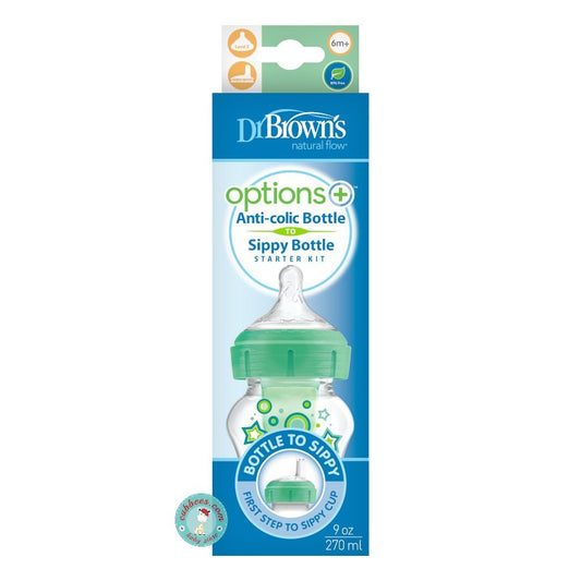 DB OPTIONS+ 9OZ/270ML PP WIDE-NECK GREEN STAR L3 TEAT W SIPPY SPOUT