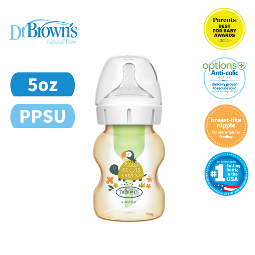 Dr. Brown’s Anti-Colic Newborn Options+ PPSU Wide Neck 5oz/150ml Bottle, 1 Bottle, Level 1 Teat