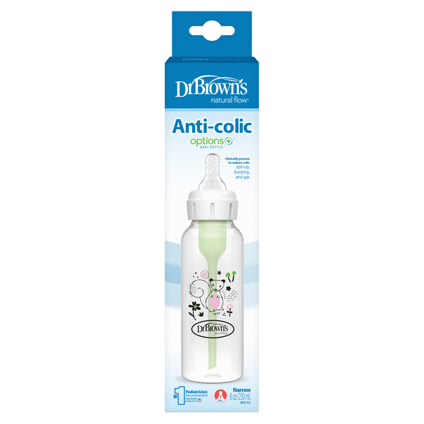 Dr. Brown’s Anti-Colic Options+ PP Narrow Neck 8oz/250ml Bottle, 1 Bottle, Squirrel, Level 1 Teat