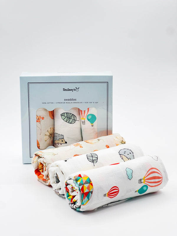 Smileey'S Muslin Swaddle 120X120 (Assorted - Neutral Colour) 100% Cotton