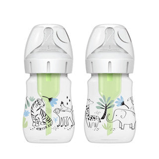 Dr. Brown’s Anti-Colic Newborn Options+ PP Wide Neck 5oz/150ml Bottle, Jungle/Woodland, 2 Bottles, Level 1 Teat