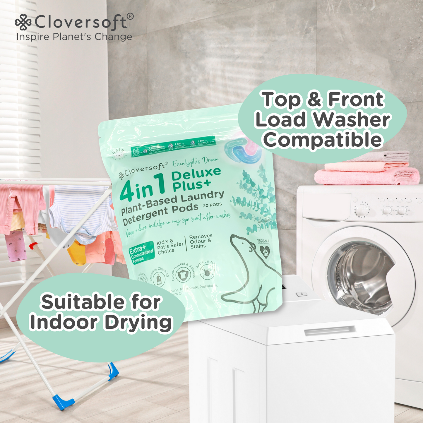 Cloversoft 4 in 1 Deluxe Plus+ Laundry Capsule (Eucalyptus Dreams) 20 Pods