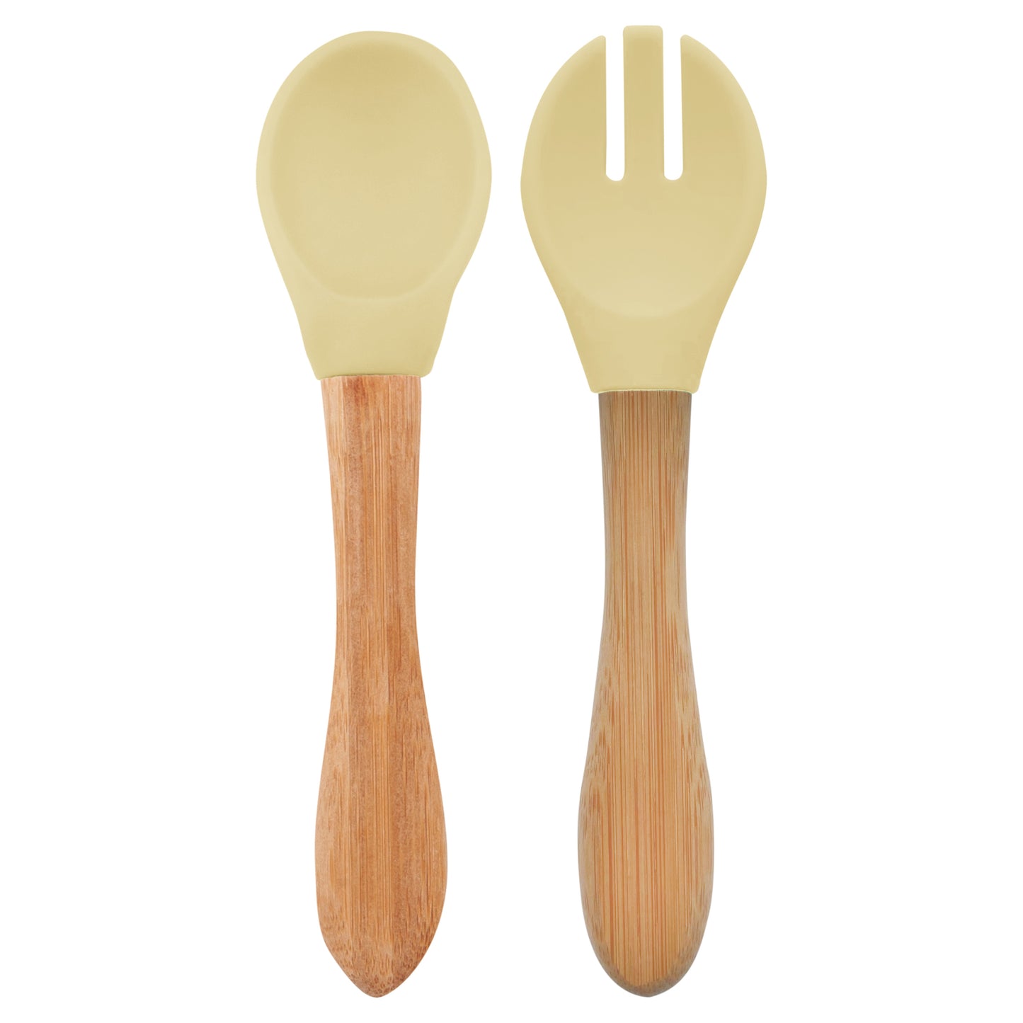 Minikoioi Dig In Silicone Spoon And Fork With Bamboo Handle 2 Pcs