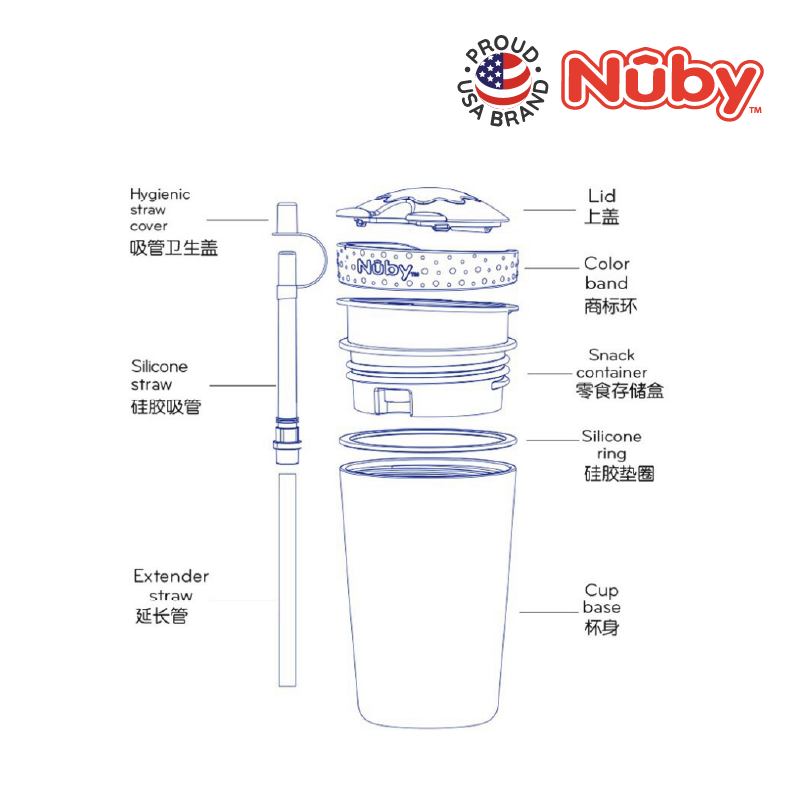 Nuby Snack N Sip 1Pk 270Ml Printed Cup With Thin Straw And Snack Cup