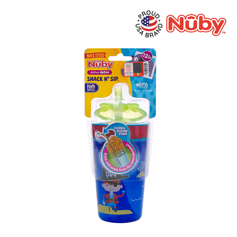 Nuby Snack N Sip 1Pk 270Ml Printed Cup With Thin Straw And Snack Cup