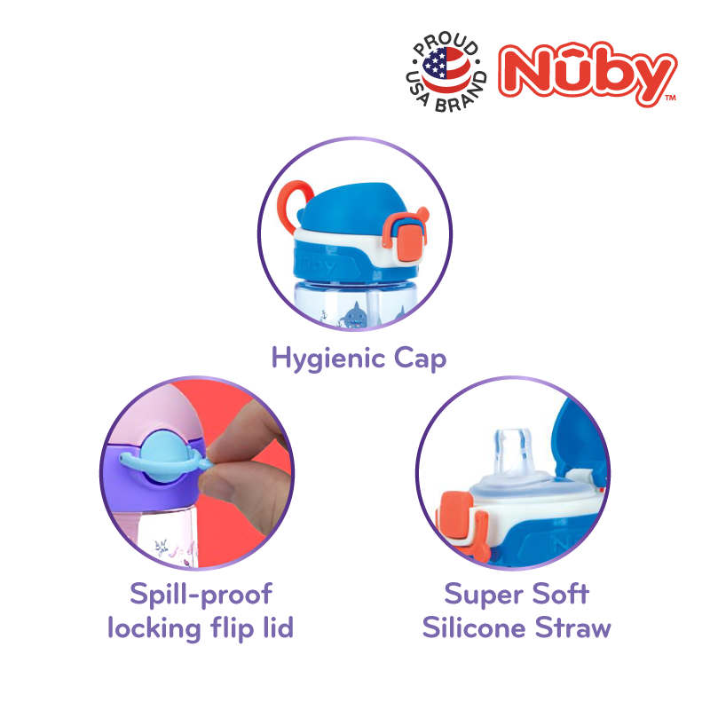 Nuby Tritan Cup With Silicone Spout W/Glitter Design Flip-It Bolt Cup 180Z/540Ml