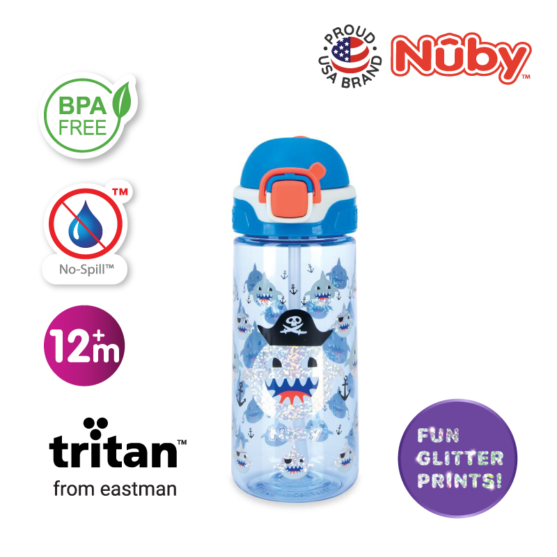 Nuby Tritan Cup With Silicone Spout W/Glitter Design Flip-It Bolt Cup 180Z/540Ml