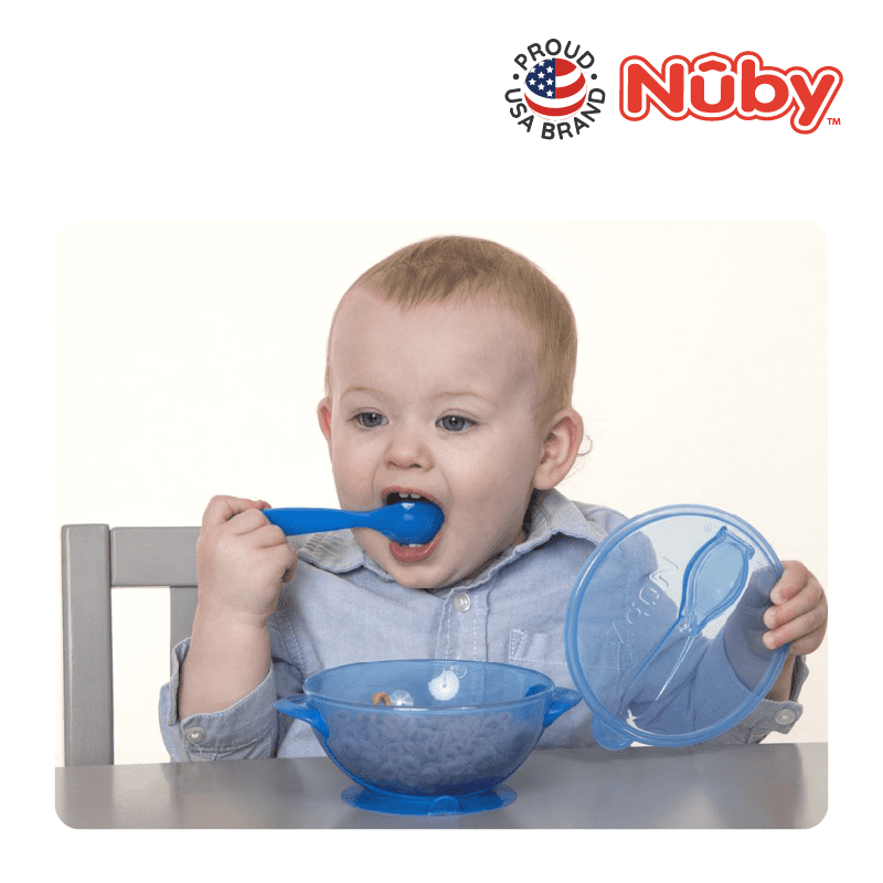 Nuby Garden Fresh Suction Bowl W/Spoon And Lid “ Lid Has Carved Out Place That Spoon Fits Inside
