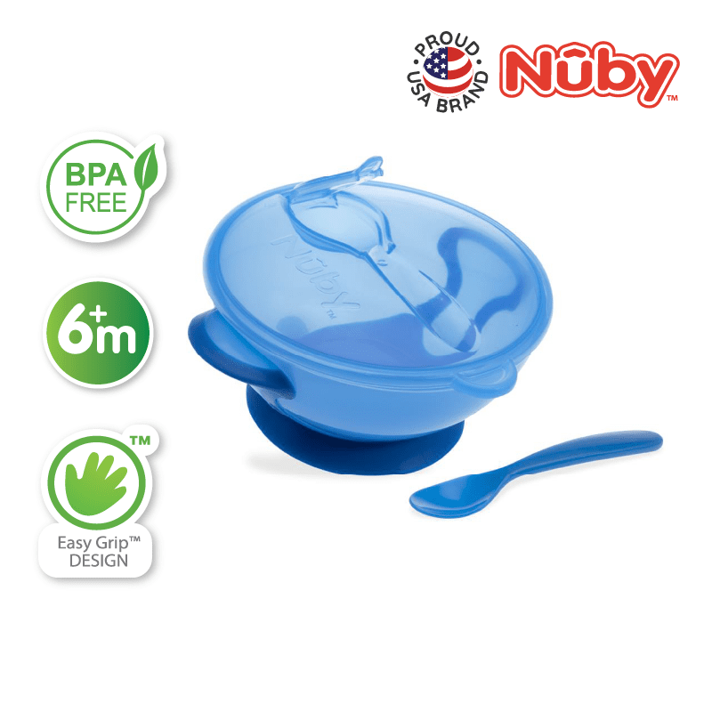 Nuby Garden Fresh Suction Bowl W/Spoon And Lid “ Lid Has Carved Out Place That Spoon Fits Inside