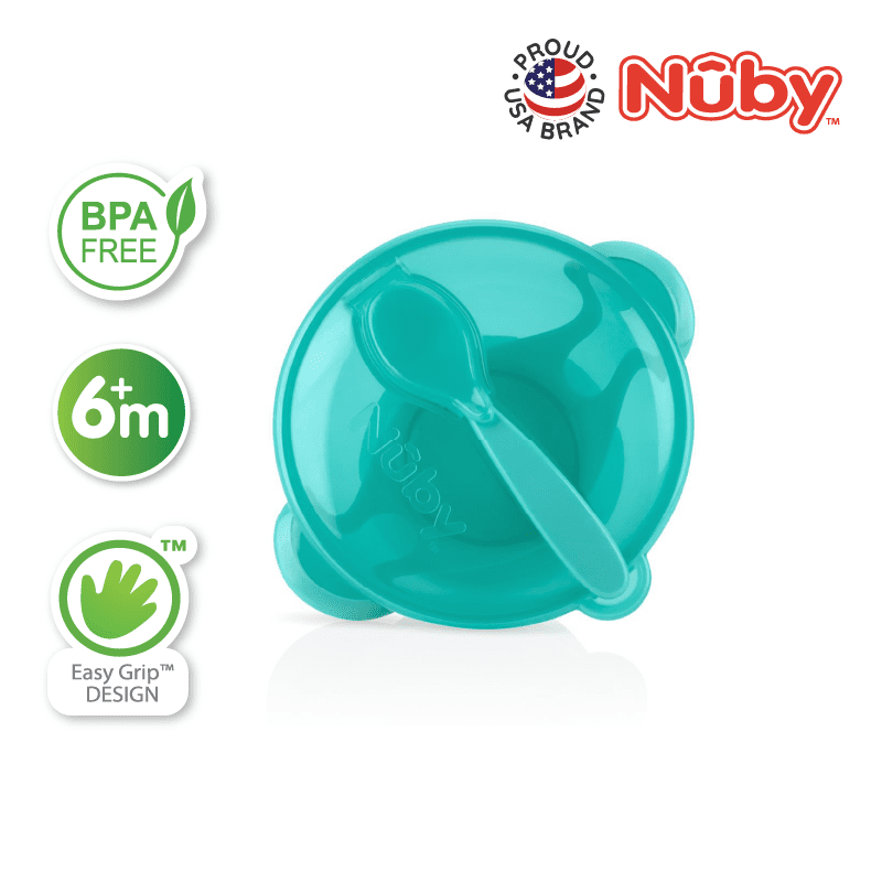 Nuby Garden Fresh Suction Bowl W/Spoon And Lid “ Lid Has Carved Out Place That Spoon Fits Inside
