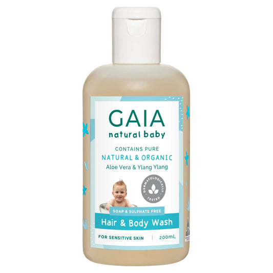 Gaia Natural Baby Hair & Body Wash- Aloe Vera & Ylang Ylang 200Ml Best Before: 7/1/2026, 12/1/2027