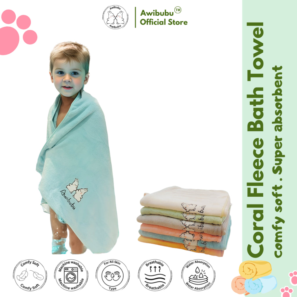 Awibubu Coral Fleece Bath Towel