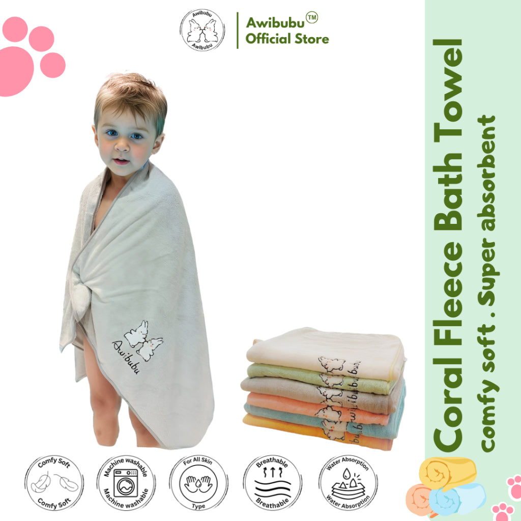 Awibubu Coral Fleece Bath Towel