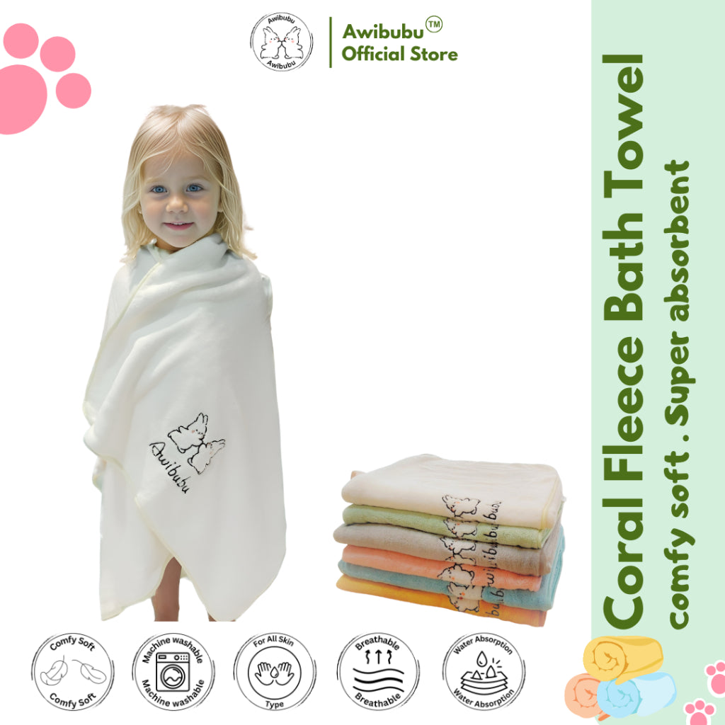 Awibubu Coral Fleece Bath Towel