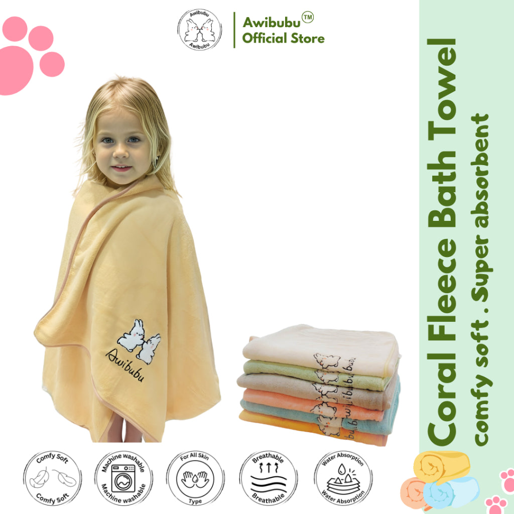 Awibubu Coral Fleece Bath Towel